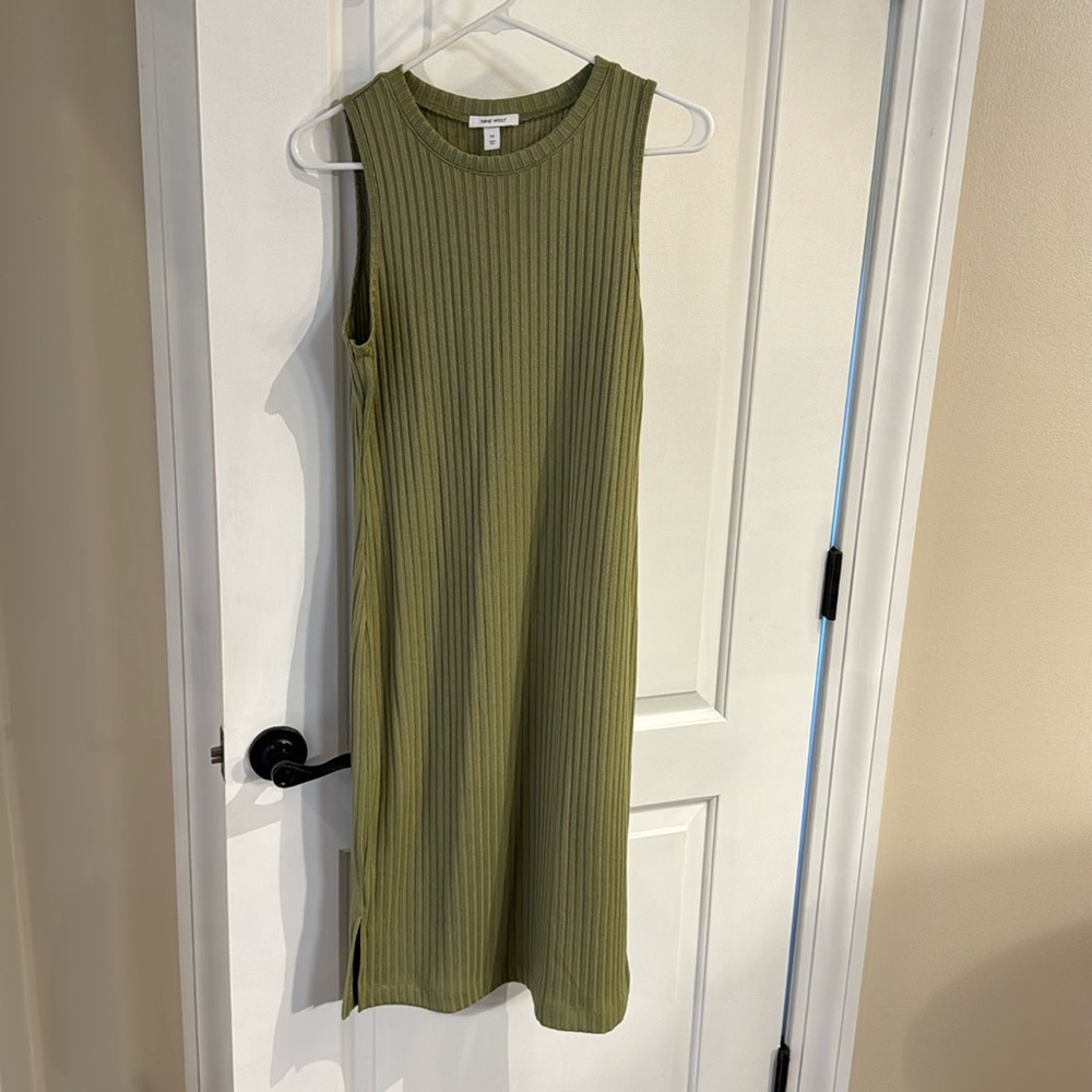 Nine West green sleeveless, ribbed dress, length is just past the knee, like new